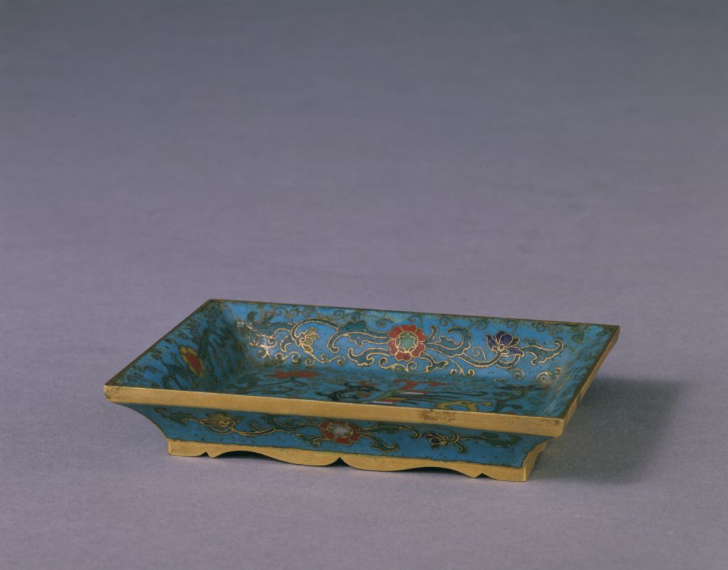 图片[1]-Kangxi style filigree enamel phoenix pattern rectangular plate-China Archive